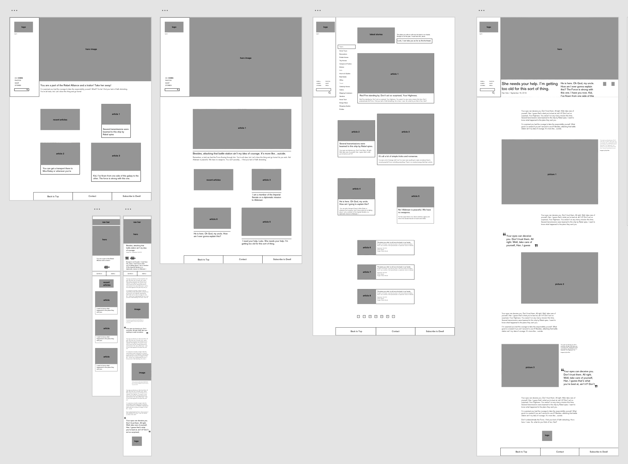 Wireframes determined the new layout